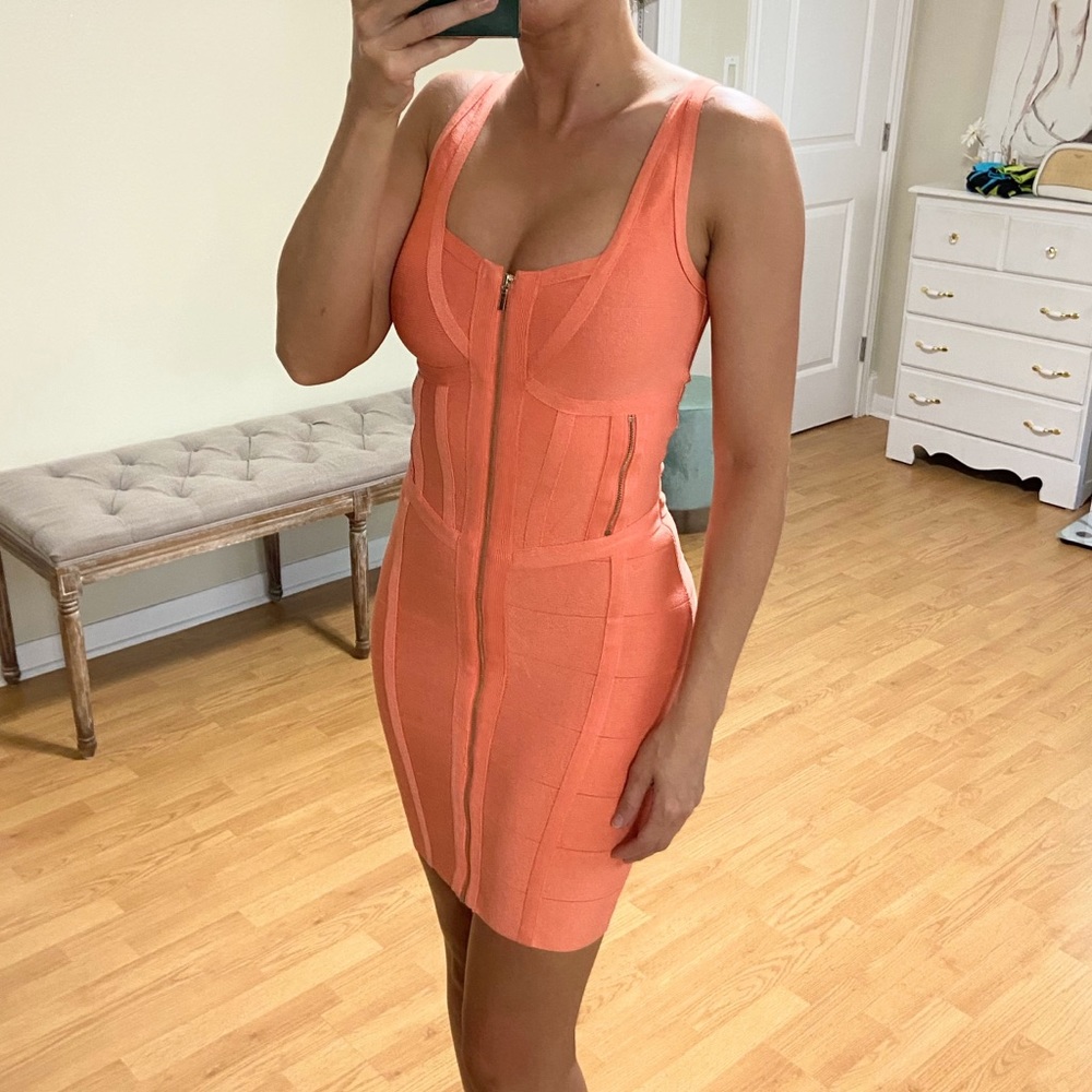 Bandage Bodycon midi dress in fresh salmon XS - Picture 2 of 5